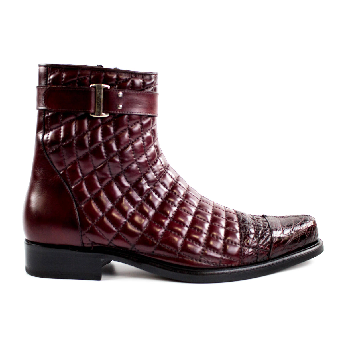 Mens Belvedere Libero Quilted Caiman Dress Boot in Burgundy