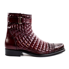 Mens Belvedere Libero Quilted Caiman Dress Boot in Burgundy