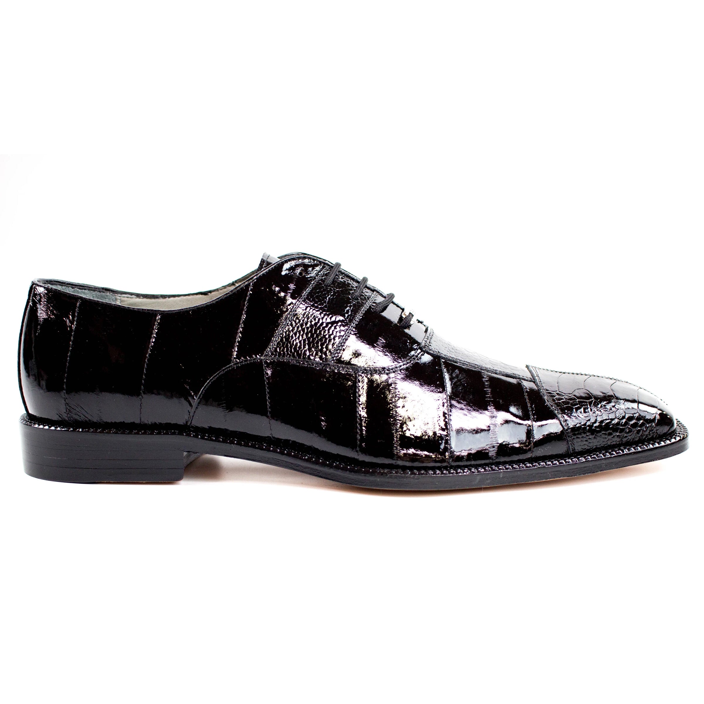 Mens Belvedere Mare Eel & Ostrich Cap Toe Dress Shoe in Navy