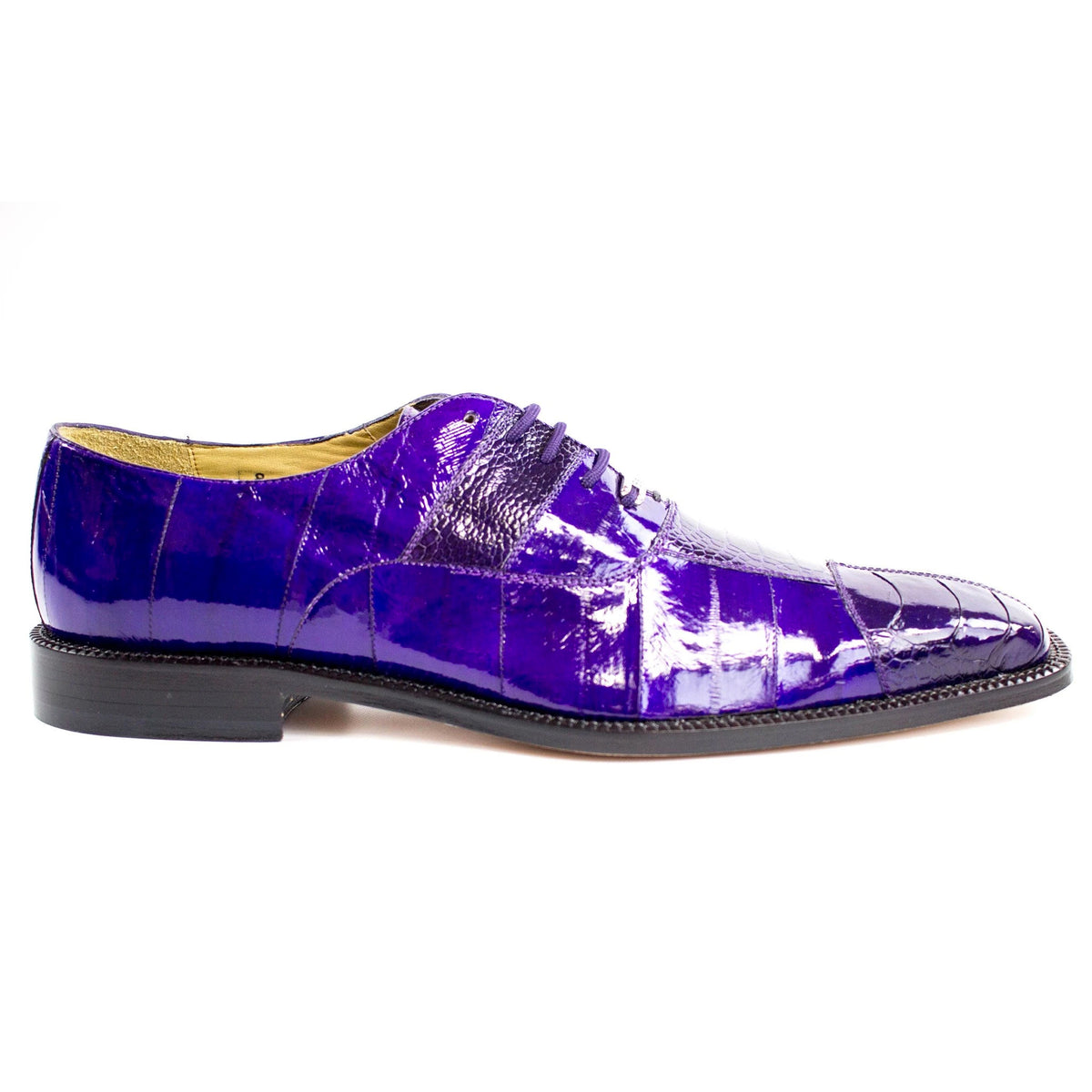 Mens Belvedere Mare Eel & Ostrich Cap Toe Dress Shoe in Purple