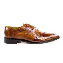 Mens Belvedere Nino Ostrich & Eel Slant Cap Toe Dress Shoe in Tan