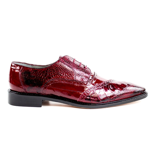 Mens Belvedere Nino Ostrich & Eel Slant Cap Toe Dress Shoe in Black