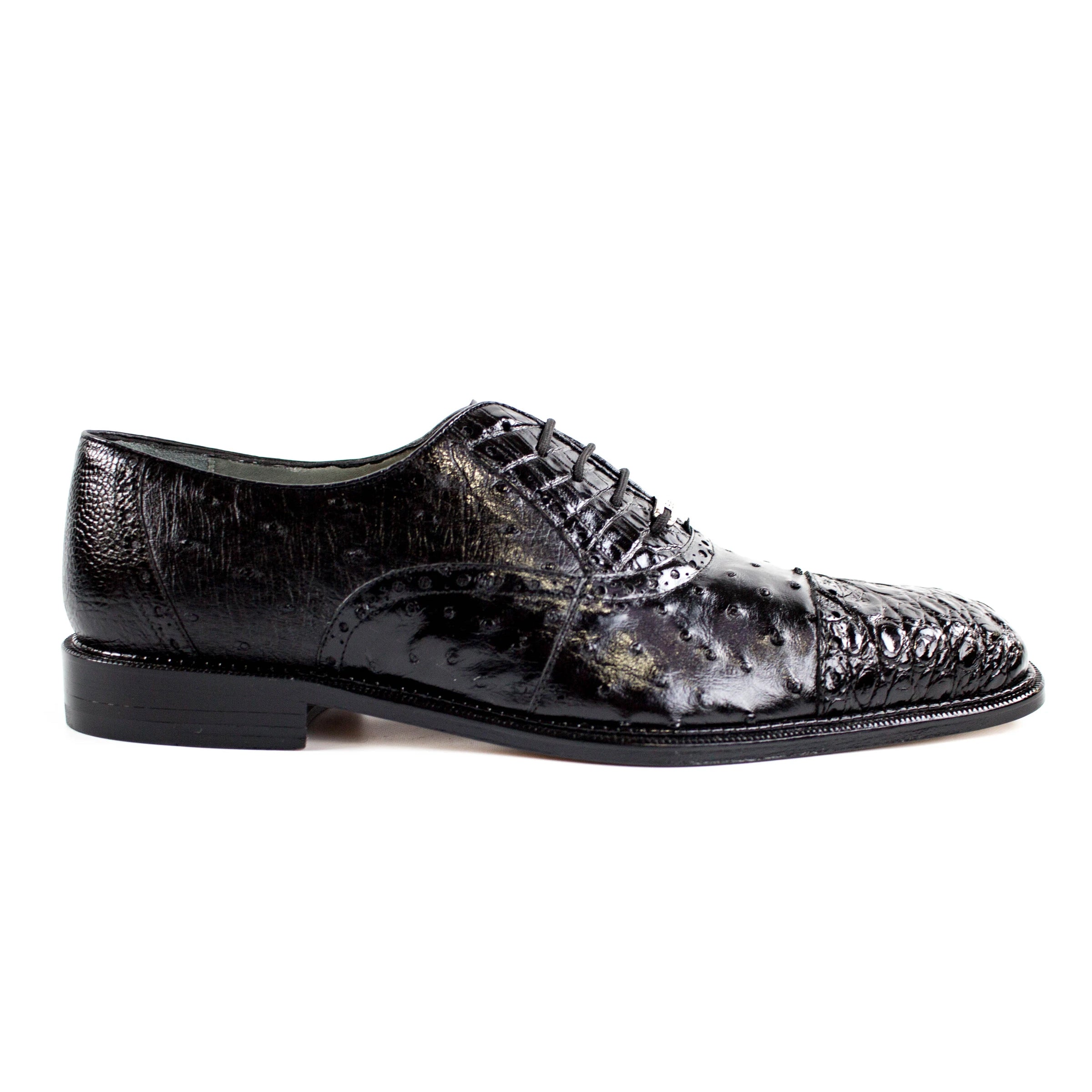 Mens Belvedere Onesto Ostrich & Caiman Crocodile Dress Shoe in Navy