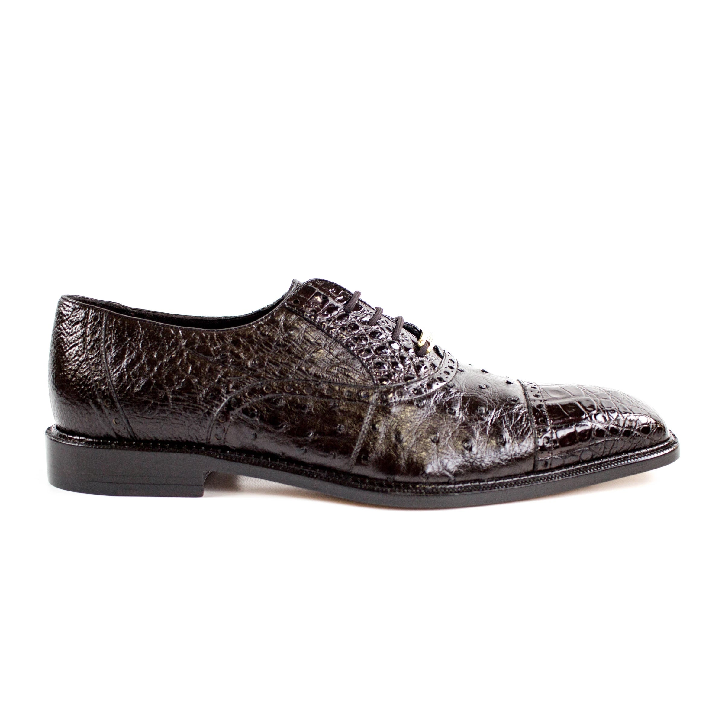 Mens Belvedere Onesto Ostrich & Caiman Crocodile Dress Shoe in Black