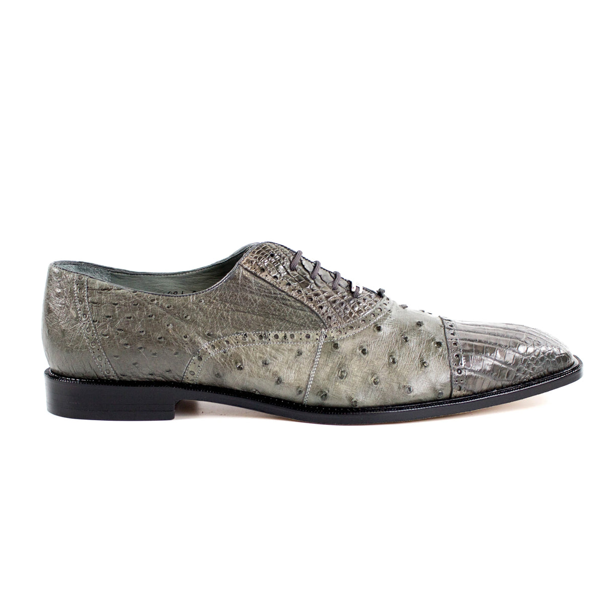 Mens Belvedere Onesto Ostrich & Caiman Crocodile Dress Shoe in Grey