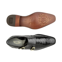 Mens Belvedere Oscar Alligator Double Monk Strap Dress Shoe in Purple