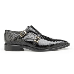 Mens Belvedere Oscar Alligator Double Monk Strap Dress Shoe in Black