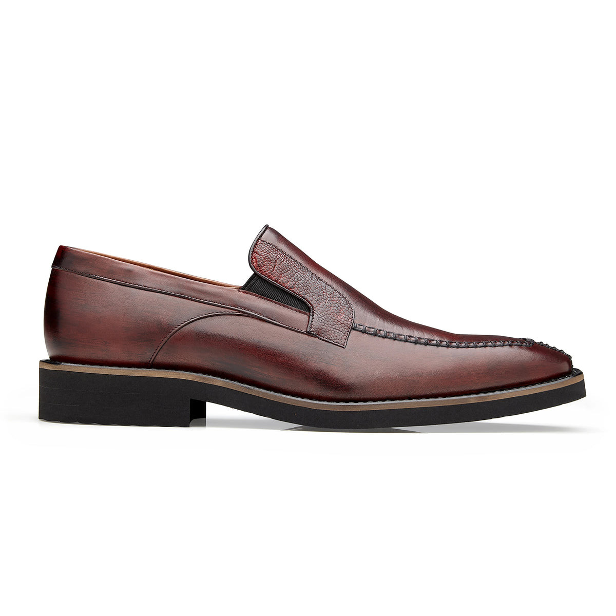 Mens Belvedere Pietro Italian Calf & Ostrich Leg Loafer in Burgundy