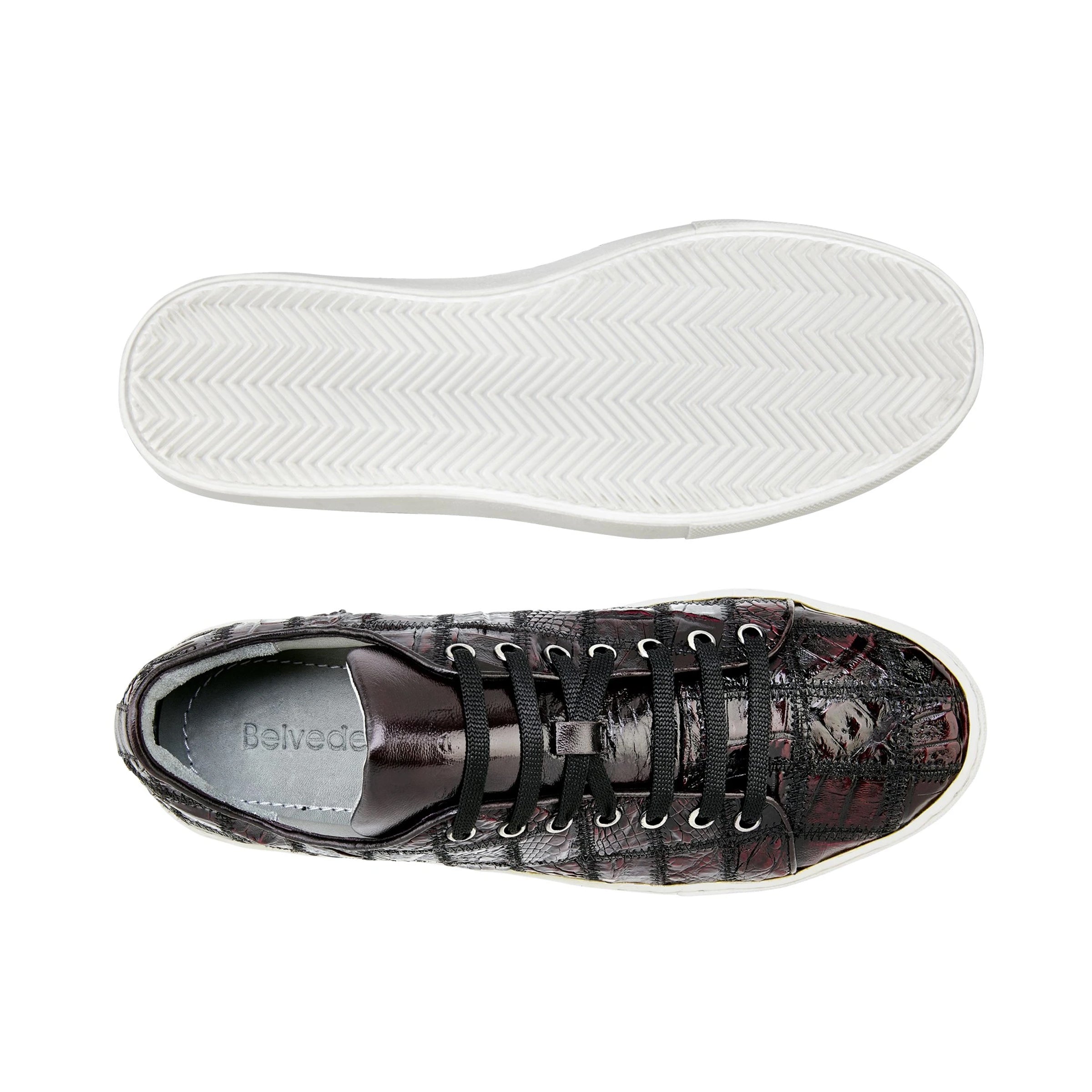 Mens Belvedere Santo Sneaker in Patchwork Caiman Crocodile in Honey