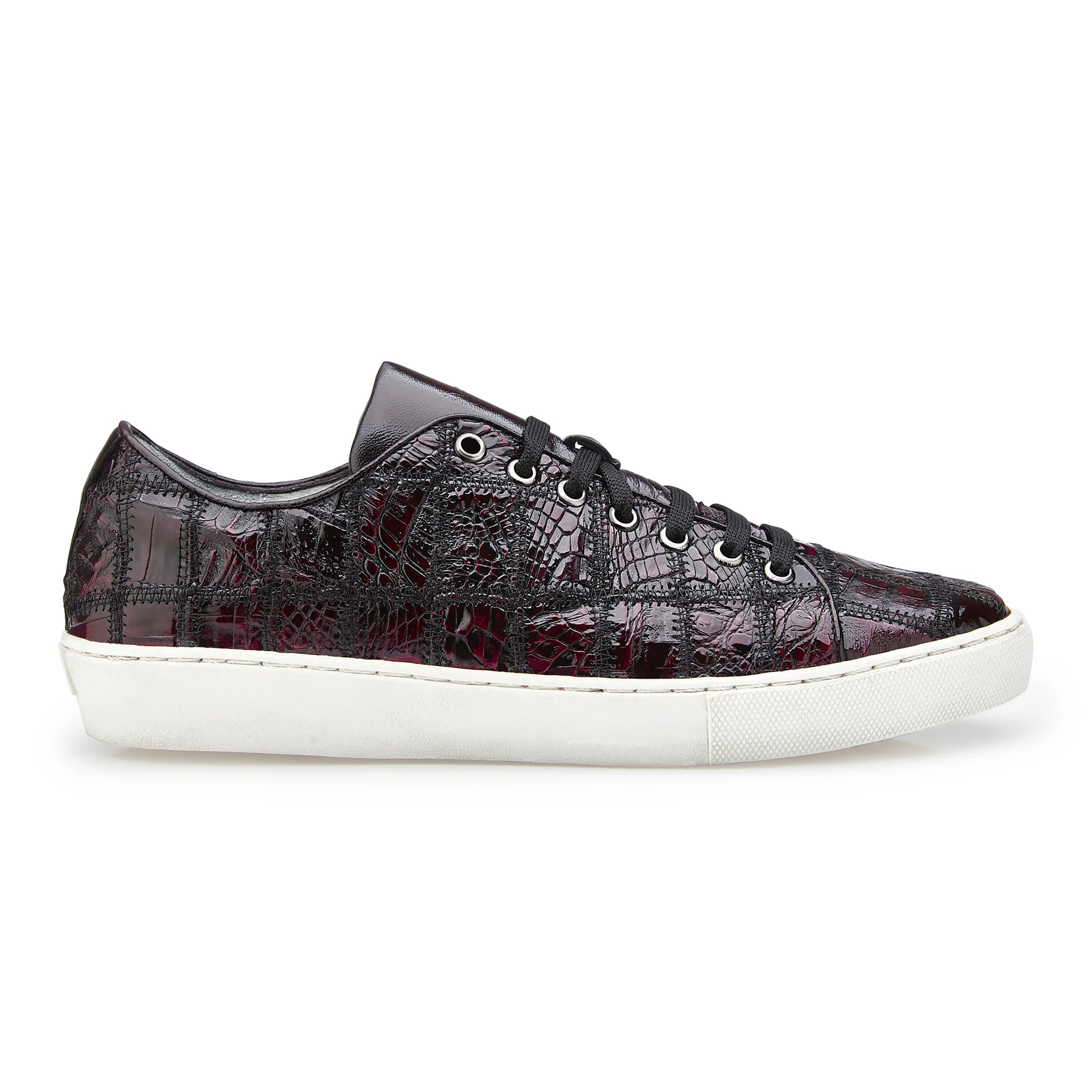 Mens Belvedere Santo Sneaker in Patchwork Caiman Crocodile in Honey