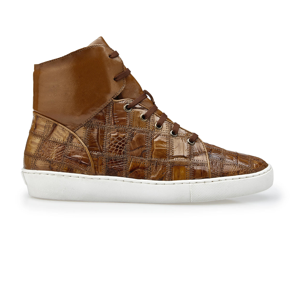 Mens Belvedere Vero Crocodile Patchwork Hightop Sneaker in Honey