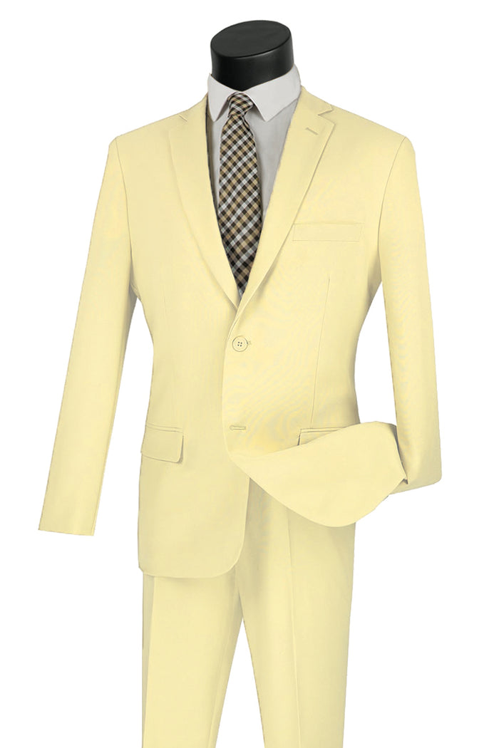 Mens Basic 2 Button Classic Fit Rayon Fabric Suit in Ivory