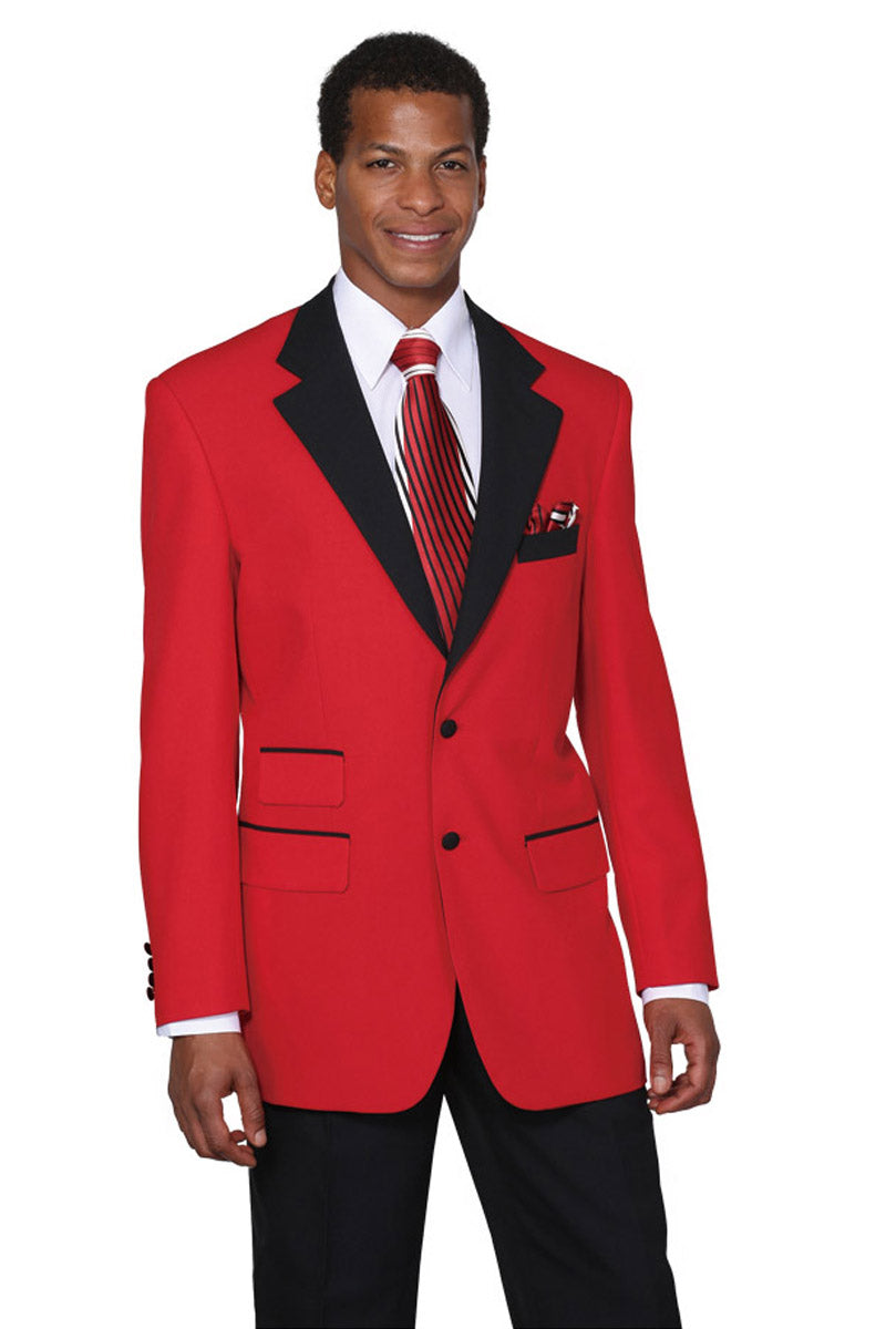 Mens 2 Button Tuxedo with Black Lapel in Red