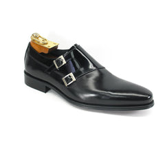 Mens Calfskin Double Buckle Monk Strap Dress Shoe in Cognac