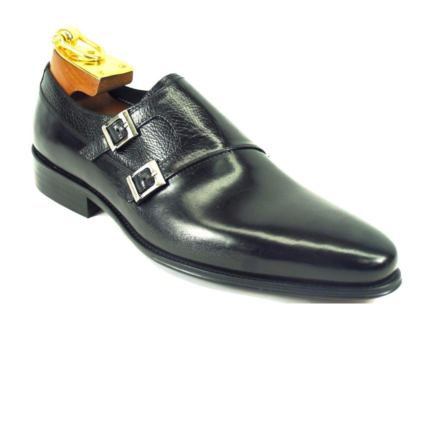 Mens Calfskin Double Buckle Monk Strap Dress Shoe in Cognac
