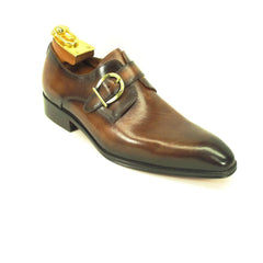 Mens Carrucci Classic Leather Fade Single D-Buckle Monk Strap Dress Shoe in Navy Blue
