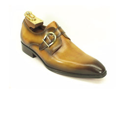 Mens Carrucci Classic Leather Fade Single D-Buckle Monk Strap Dress Shoe in Navy Blue