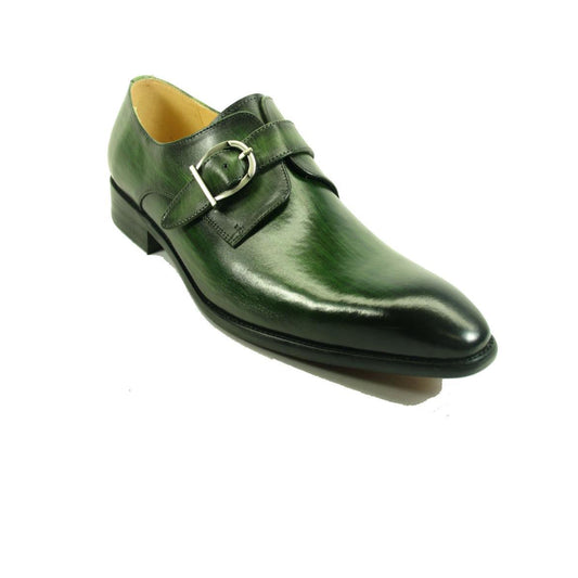 Mens Carrucci Classic Leather Fade Single D-Buckle Monk Strap Dress Shoe in Emerald Green