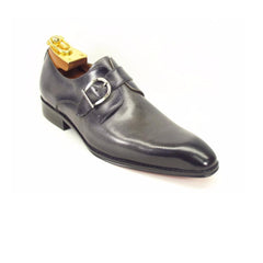 Mens Carrucci Classic Leather Fade Single D-Buckle Monk Strap Dress Shoe in Navy Blue