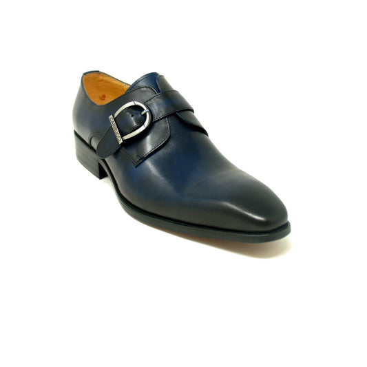 Mens Carrucci Classic Leather Fade Single D-Buckle Monk Strap Dress Shoe in Navy Blue
