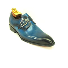 Mens Carrucci Classic Leather Fade Single D-Buckle Monk Strap Dress Shoe in Navy Blue