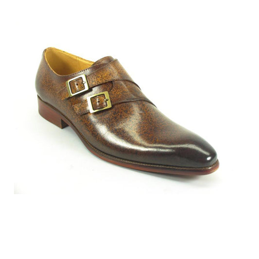Mens Carrucci Classic Leather Fade Double Buckle Monk Strap Dress Shoe in Navy Blue