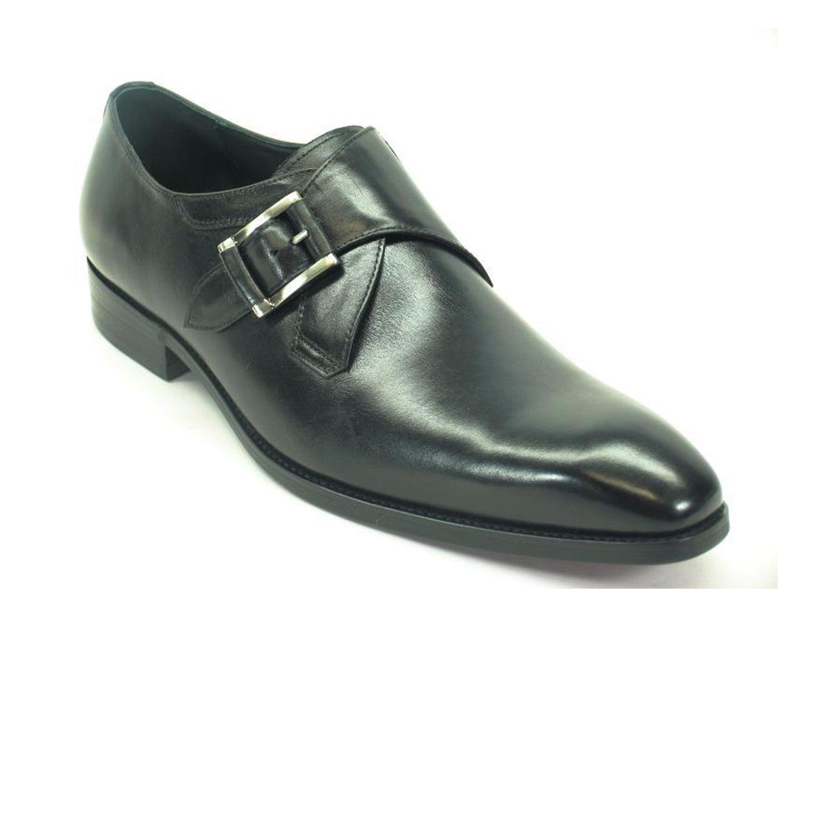 Mens Carrucci Classic Leather Fade Single Buckle Monk Strap Dress Shoe in Black