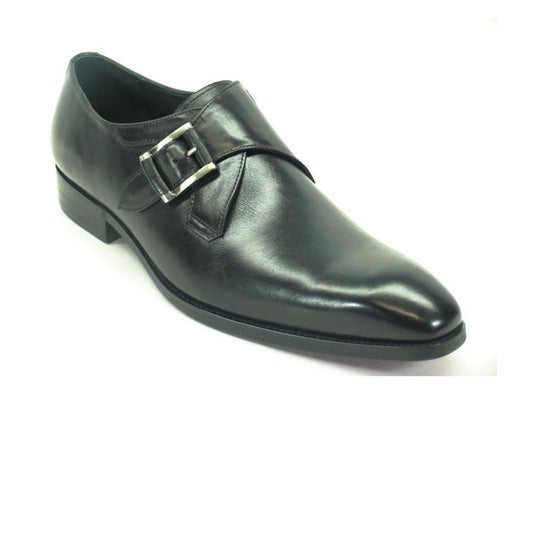 Mens Carrucci Classic Leather Fade Single Buckle Monk Strap Dress Shoe in Black