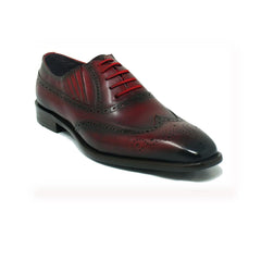 Mens Carrucci Burnished Leather Classic 1920's Wingtip Dress Shoe in Navy