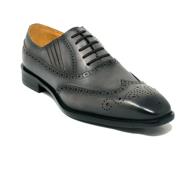 Mens Carrucci Burnished Leather Classic 1920's Wingtip Dress Shoe in Grey 1   - from alligatorwarehouse.com