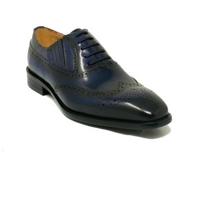 Mens Carrucci Burnished Leather Classic 1920's Wingtip Dress Shoe in Navy 1   - from alligatorwarehouse.com