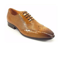 Mens Carrucci Caviar Leather Wingtip Dress Shoe in Cognac