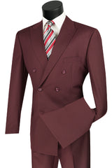 Mens Classic Wool Feel Double Breasted Suit in Burgundy