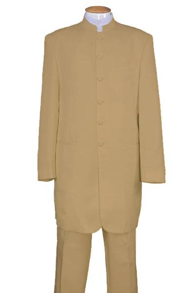 Mens 6 Button Long Mandarin Banded Collar Suit in Tan 1 6905H-Tan-38R  - from alligatorwarehouse.com