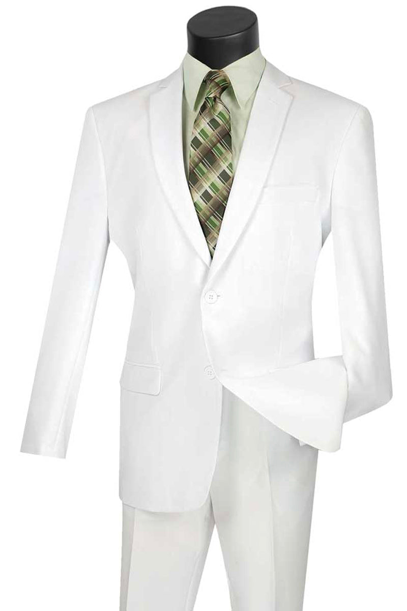 Mens 2 Button Slim Fit Poplin Suit in White