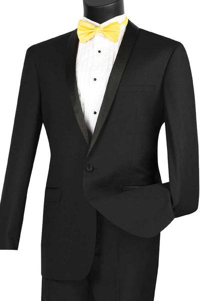 Mens Slim Fit One Button Shawl Tuxedo in Black 1 T-SS_BLACK_36S  - from alligatorwarehouse.com