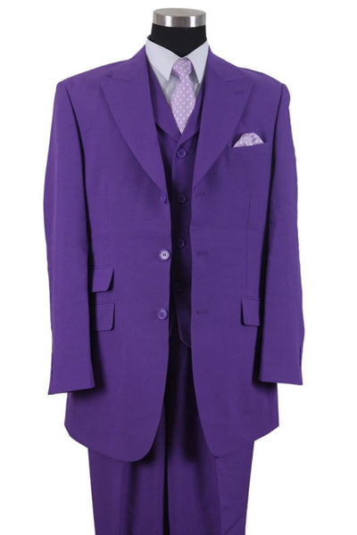 Mens 3 Button Vested Wide Peak Lapel Suit with Semi-Wide Pants in Purple 1 905V-Purple-38R  - from alligatorwarehouse.com