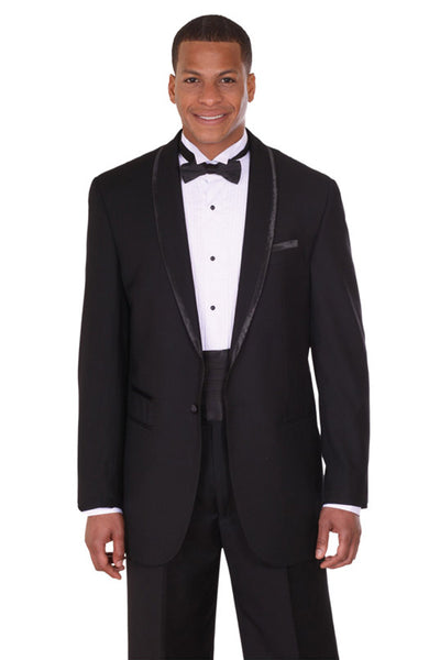 Mens 1 Button Stain Trim Shawl Tuxedo in Black 1 T811-Black-38R  - from alligatorwarehouse.com