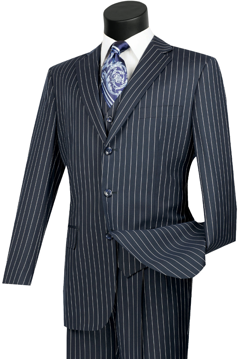 Mens 3 Button Vested Gangster Pinstripe 1920's Suit in Blue