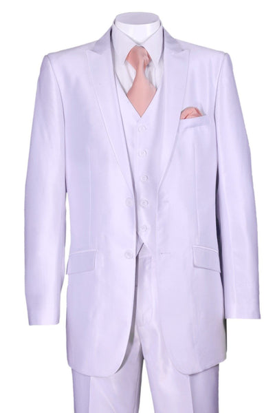 Mens 2 Button Vested Peak Lapel Shiny Sharkskin Suit in White 1 5702V2 -White-38R  - from alligatorwarehouse.com