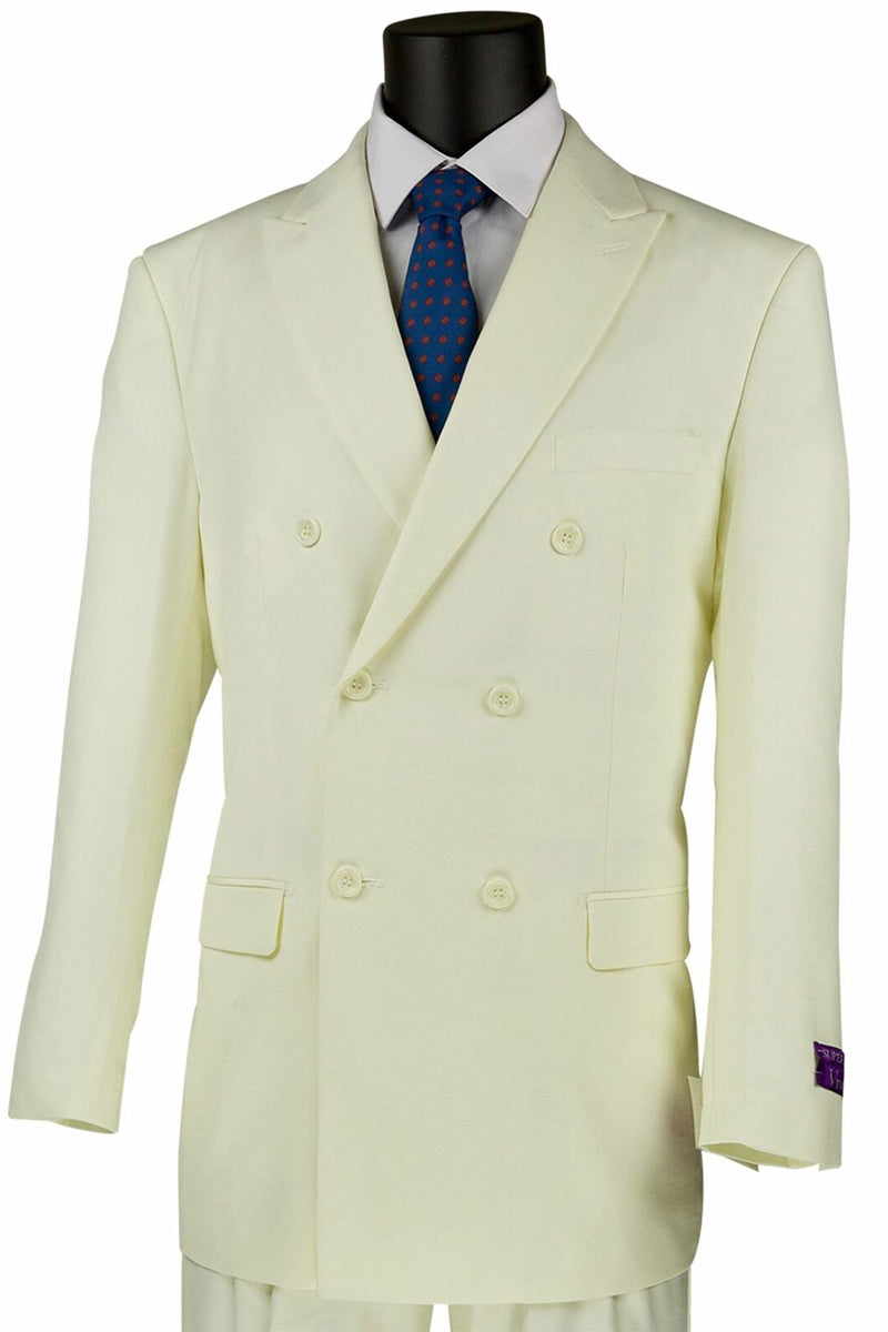 Mens Classic Rayon Fabric Double Breasted Suit in Ivory