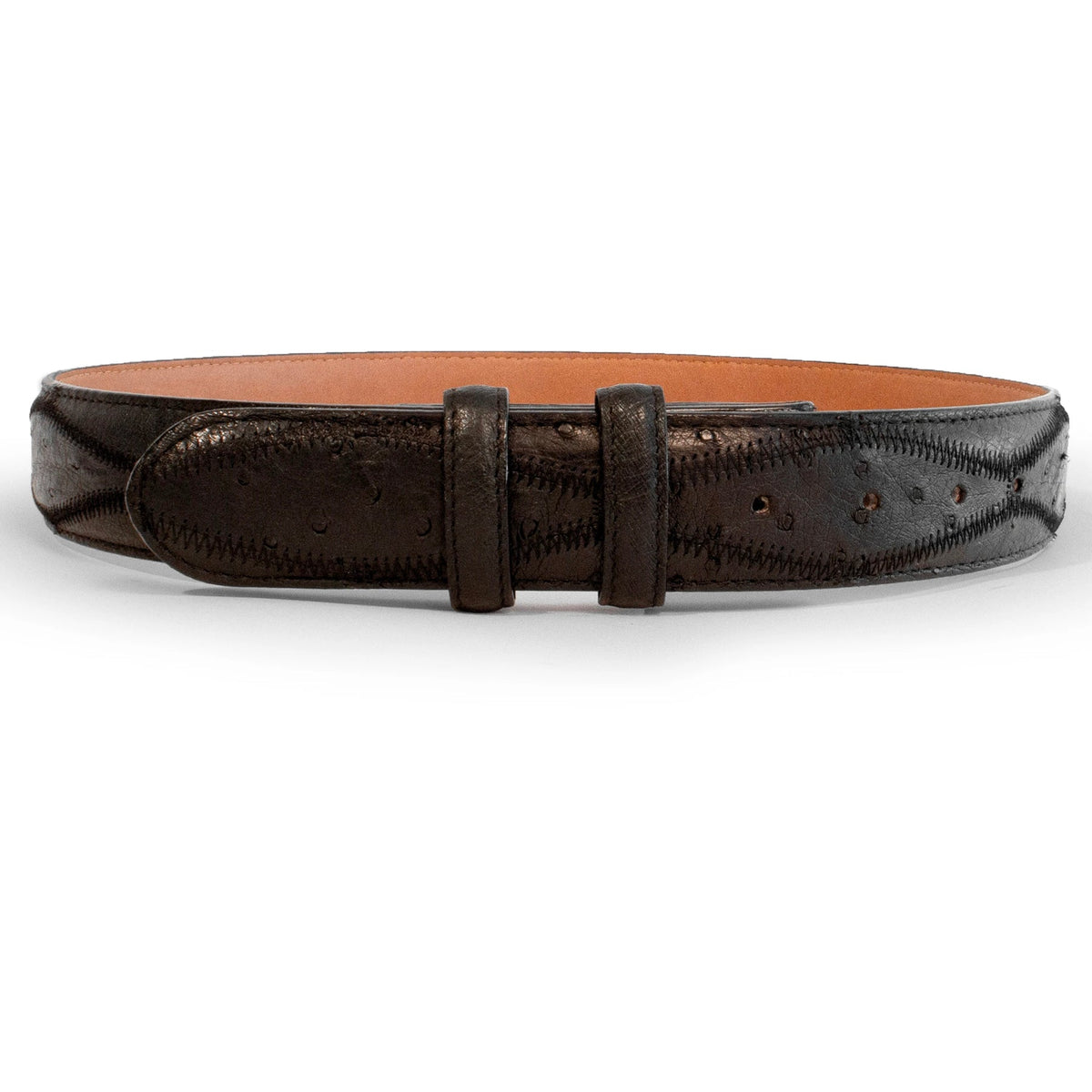 Mens Ferrini 1½" Ostrich Patchwork Dress Belt in Cognac