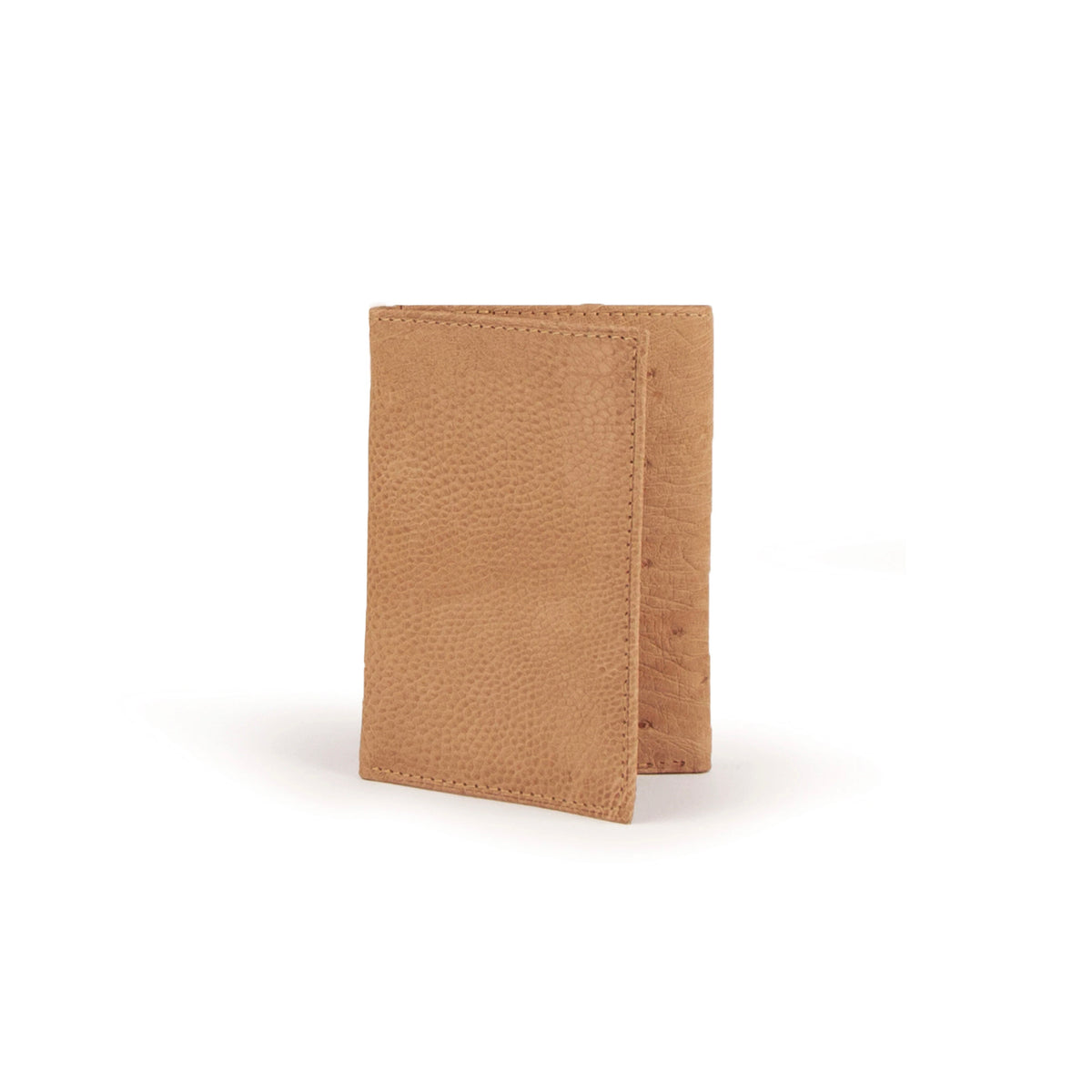 Mens Smooth Ostrich Trifold Wallet in Oryx Tan