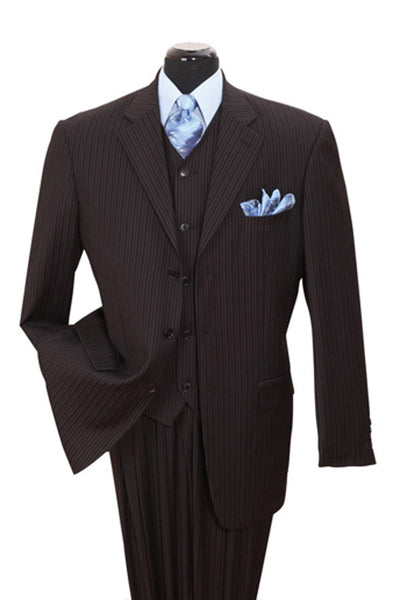 Mens Vested Wide Tonal Stripe Suit in Black 1 5802V4K-Black-38R  - from alligatorwarehouse.com