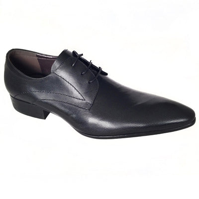 Mens Leather Plain Toe Lace Up Dress Shoe in Black