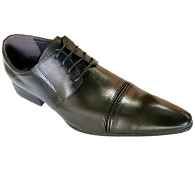 Mens Leather Cap Toe Lace Up Dress Shoe in Black