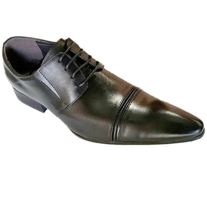 Mens Leather Cap Toe Lace Up Dress Shoe in Black
