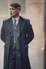 Mens Peaky Blinders Costume Thomas Shelby 3PC Suit & Black Overcoat