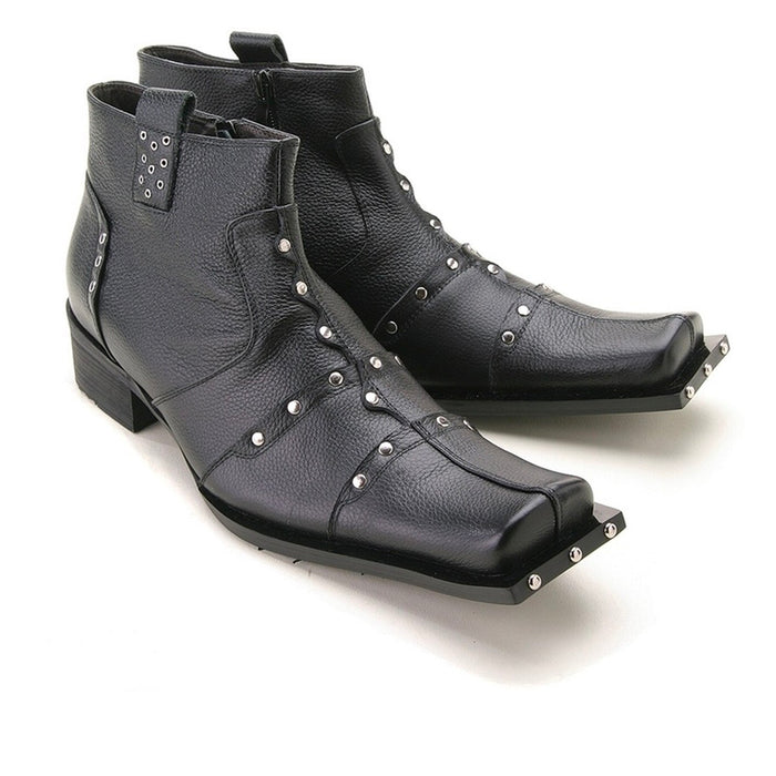Mens  Leather Studded Ankle Boot in Black