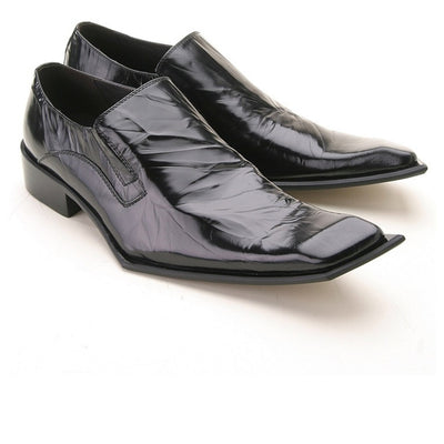 Mens Wrinkled Leather Slip On Loafer Dress Shoe in Black